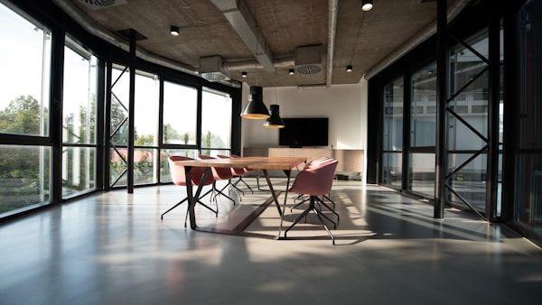 Office desk with laptop and organized workspace tools