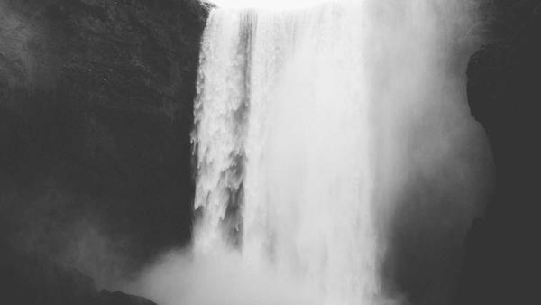 Illustrative black-and-white waterfall