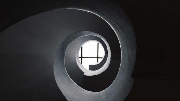 Illustrative spiral staircase viewed from below