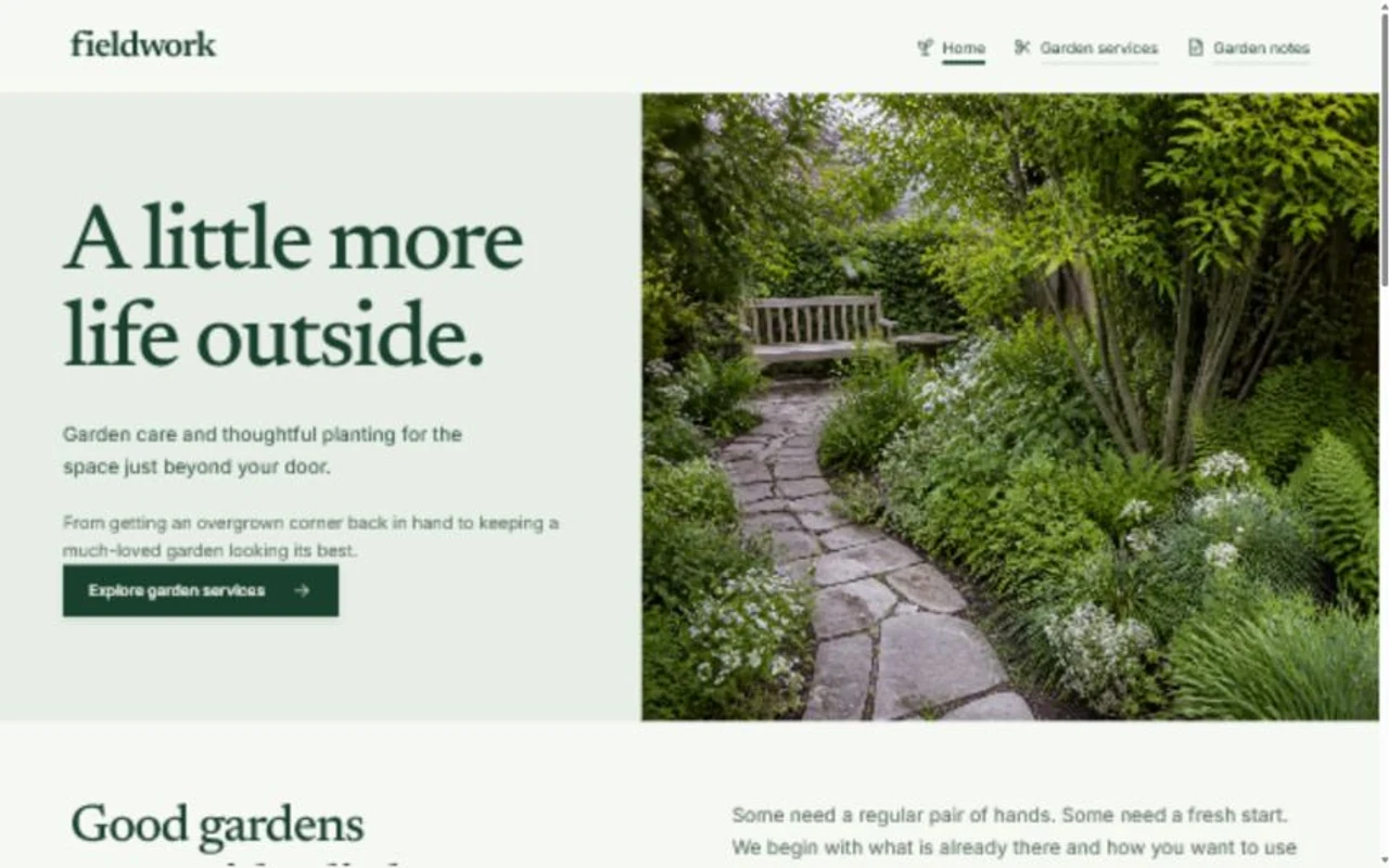 Fieldwork homepage, showing its navigation and hero section
