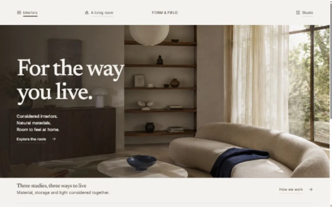 Form & Field homepage, showing its navigation and hero section