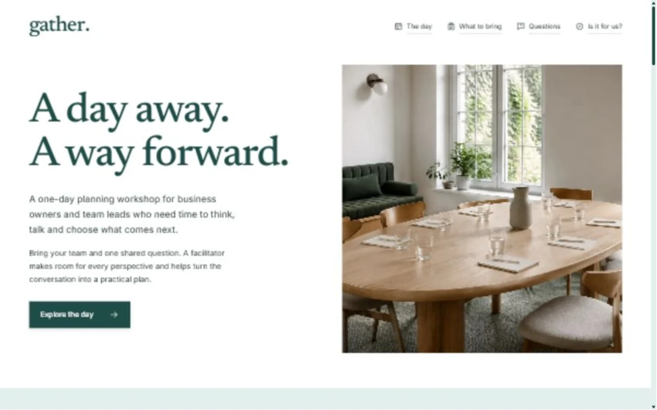 Gather homepage, showing its navigation and hero section