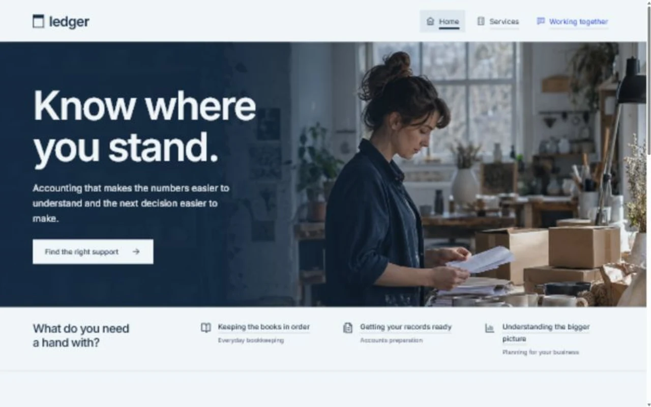 Ledger homepage, showing its navigation and hero section
